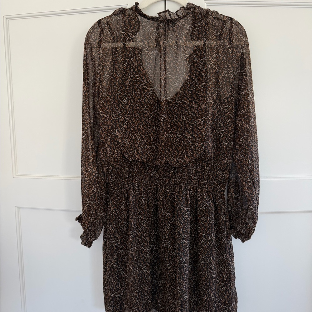 Chic Brown Animal Print Long Sleeve Dress